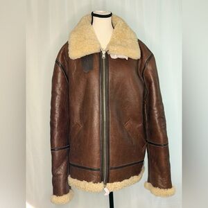 Quince Men’s Brown 100% Sheep Leather Shearling Bomber Jacket Dark Brown L NWT